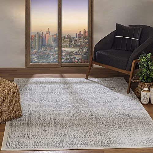 Livabliss Evora Vintage Teppich groß - Orientalischer Teppich Wohnzimmer 120x170 cm, Esszimmer, Schlafzimmer - Boho Teppich, Kurzflor Teppich für einfache Pflege - Muster Teppich in Grau und Elfenbein