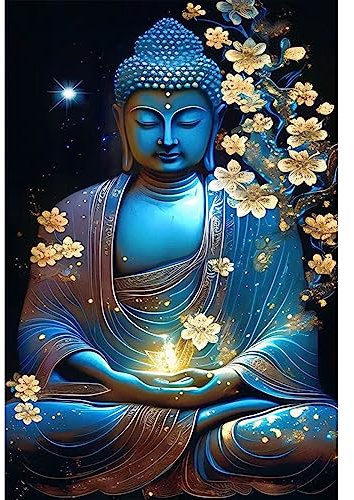 NAIMOER Buddha Diamond Painting Kits für Erwachsene Kinder, 5D Diamant Painting Blumen Bilder Erwachsene, Diamond Painting Statue Bilder Kinder Malerei Set für Home Dekor 30x40cm