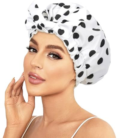 Luvruitaky Shower Cap Luxury Shower Caps for Women Reusable Waterproof Hair Cap for Shower with Adjustable Bowknot Hair Bath Cap (White)