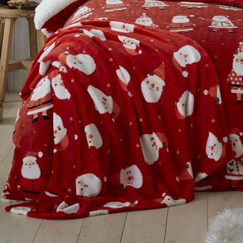 Bedlam Christmas Jolly Santa Fleece Throw, Red, 120 x 150 Cm