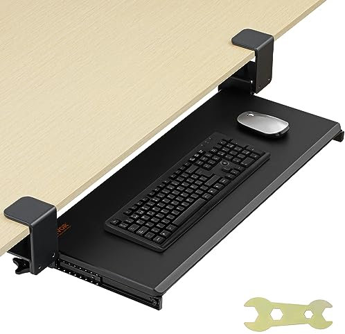 VEVOR Klemmbare Tastaturablage unter dem Schreibtisch, Tastaturauszug zum Herausziehen mit Stabiler C-Klemmhalterung, große 680 x 280 mm Ausziehbare Computer-Schublade zum Tippen zu Hause