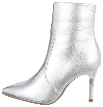 Ital Design Damen Stiefeletten mit Reißverschluss und Stilettoabsatz, spitze Form, Silber, Gr. 40
