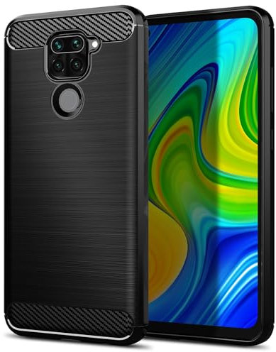 Qiinogow Funda para Xiaomi Redmi Note 9, Antigolpes Carcasa con Suave de TPU, Capa Ultrafina de Fibra de Carbono (Negro)