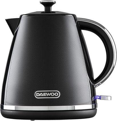 Daewoo Stirling Collection, Pyramid Kettle 1.7 Litre, User Friendly, Easy Cleaning, Safety Features, 360° Swivel Base, Full Removable Lid, Water Level Gauge, Part Of A Collection, Black