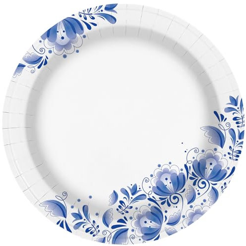 Charmount 10 Inch Large Blue Paper Plates, 100pcs Disposable Plates Bulk, for Parties and Daily Use, Soak Proof, Cut Proof, Flower Printed