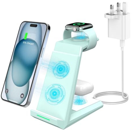 Wireless Charger 3 in 1 - ADADPU 15W Fast Charging Station for Apple iWatch Series 9/8/7/6/SE/5/4/3/2 Charger Stand for Multiple Devices iPhone 17/16/15/14/13/12/11 Pro Max/XS/XR/X/8 Airpods Pro