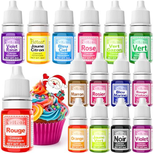 Colorant Alimentaire - Fidton Colorant Alimentaire Naturel 15 Couleurs, Colorants Alimentaires pour Fondant, Macaron, Donut, Gâteau, Colorant Alimentaire Liquide pour Pâtisserie, Cuisine, Slime - 6 ml