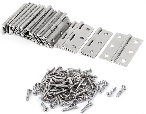 20 Pièces Charniere Porte,Charnière Inox,Paumelle,Charnière Invisible,Charnière plate,Argent Avec 120Pcs Vis en Connecteurs,Armoire Garde Porte Tiroir Charnières