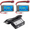 AMZZN Lot de 2 Batteries Lipo 7.4V 2S 1100mAh 30C avec Chargeur 2 en 1 Compatible avec 18859 18858 16889 300E 302E HS181 2845 Q903 Q901 1/10, 1/12, 1/16, 1/1/1/16 18 Rapport Voiture radiocommandée