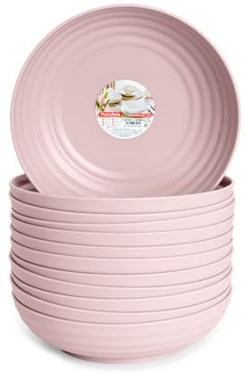 Juego de 12 Platos de Plástico Duro Classic Reutilizables e Irrompibles para Fiestas y Eventos (Rosa, Hondos 22 cm)