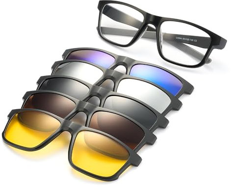 JIM HALO Magnetische Polarisiert Clip-on Sonnenbrille Herren, Sport Sonnenbrille 5Pcs Kunststoffrahmen für Nachtfahrten