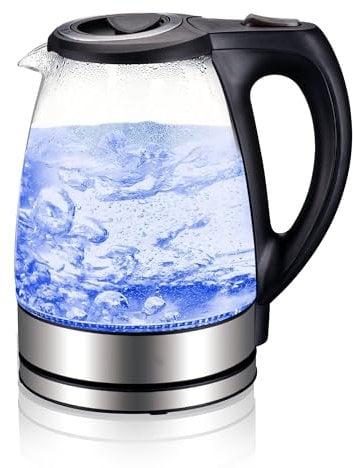 1,7L Bollitore Elettrico in Vetro Ebollizione Rapida Borosilicato e Acciaio Inossidabile con indicatore luce LED, Spegnimento Automatico, Protezione contro l'Ebollizione a Secco, 2200 watt