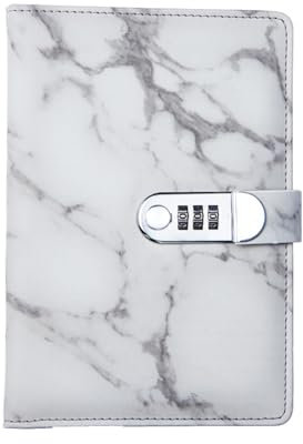 A5 Journal with Lock, Detachable PU Leather Cover Diary Password Notebook with Pen Loop, 3-Digit Code Lock Diary for Men Women, Black