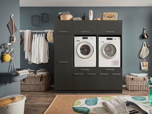 möbelando Waschmaschinenumbauschrank >LAUNDREEZY< in anthrazit - 185x200x67,5 (BxHxT)