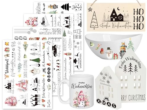 Sugeru Rub On Sticker - 4PCS Set | Sprüche Deko für Geburtstag, Raysin Keraflott, Silikonformen Gießformen, Hochzeit, Familie Folie für Möbel, Glas, Holz, Fotoalbum, Aufkleber Aesthetic (WeihnIII)