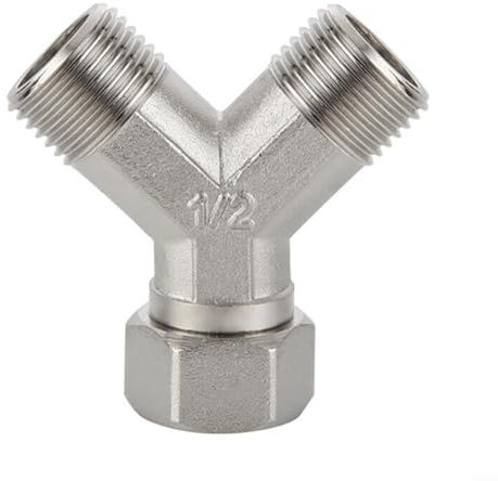 Robinet de machine à laver en cuivre pour lave-vaisselle - Double répartiteur 1,27 cm - Coude de réduction en Y - Avec nœud coulissant argenté