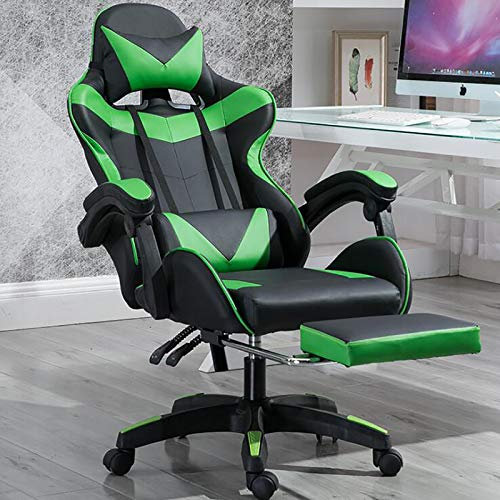 High Back Gaming Chair Racing Game Chair,Andrgonomic Swivel Computer Chair with Headrest Footrest,Height Adjustable Gamer Chair PU Leather Office Chair for E-Sports-Green A 62x125-133cm(24x49-52inch)