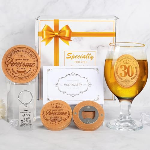 30th Beer Glass Gift for Men, 350ml Fun Beer Birthday Presents for Men with Bottle Opener, 30th Personalised Gifts for Men Women, Pint Glass Gifts for Couples Father Husband Uncle Brother(30th)