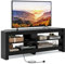 CASART TV Stand Cabinet for TVs up to 60, 140cm Corner TV Unit with Power Outlet & Open Shelves, Modern Media Entertainment Center TV Table for Living Room Bedroom (Black)