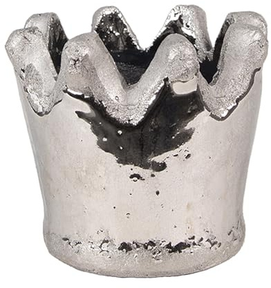 Clayre & Eef Blumentopf Krone Ø 12x10 cm Silberfarbig Terrakotta