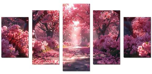 JOSUE Lot of 5 Tenture Murale ForêT Arbre abstrait Tableau Sur Toile,Rose, gris Peintures Pour Maison Bain Salon Chambre- 50x100cm Sans cadre