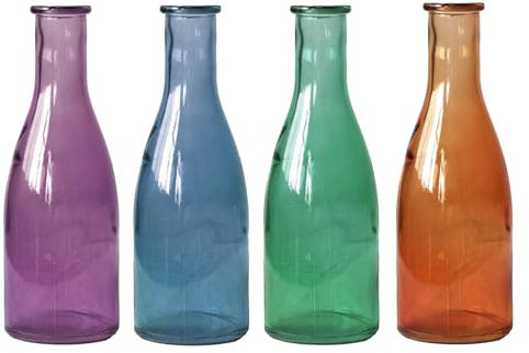 Glass Bud Vases Set of 4 Flowers Small Glass Vase Bottles Coloured Vintage Single Flower Milk Bottle Decorative Table Centrepiece for Home Bedroom Decorations Wedding Party Modern Décor Gift
