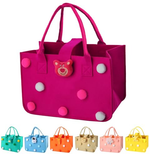 FainFun Filztasche Einkaufstasche, 30 * 20 * 18 cm Filztaschen Mädchen, Kleine Filztasche, Filzkorb Einkaufen, Filz Einkaufstasche Mit Griff zur Aufbewahrung von Snacks, Lunchboxen (Rosarot)