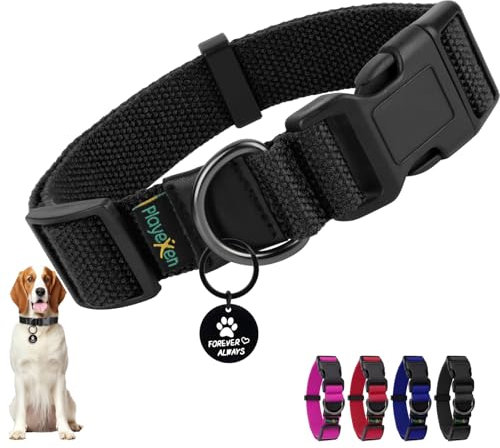 Hundehalsband Große Hunde-Halsbänder Verstellbares 40-60cm für Kleine Große Hund Dog Collar Weiches Baumwollmaterial Hunde Halsband mit Abnehmbaren Hundemarke für Training Ausführen(Schwarz-L)