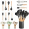 JUPPLIES 12 Piezas Juego de Utensilios de Cocina de Silicona con Mangos de Madera - Accesorios de Cocina Resistente al Calor - Utensilios Cozinha Apto para Todas Las Ollas y Sartenes - Negro
