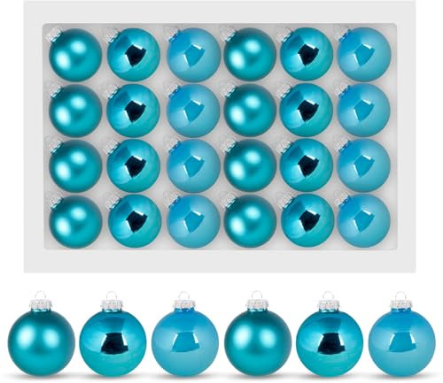 Truevaste Weihnachtskugeln Glas, 24 Stück Christbaumkugeln, 6CM Glänzende, perlglänzende und Matte Kugeln, Weihnachtsbaumkugeln für Christbaumschmuck, Blau