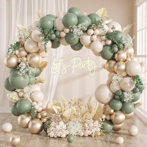 kit arco palloncini verde salvia, 104Pcs palloncini compleanno verdi con Verde avocado, Oro Champagne e bianco, ghirlanda palloncini per Compleanno, Baby Shower, Battesimo Bambino, Addobbi Matrimonio