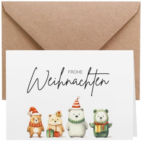 ZETTMANN® 20er Premium Weihnachtskarten mit Umschlag Set - 10 Weihnachtskarten Set inkl. 10 Umschläge - Klappkarten zu Weihnachten (Tiere)
