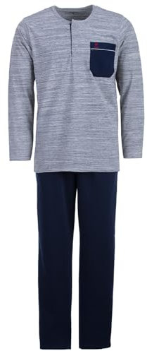 Henry Terre Herren Kuscheliger Hausanzug Langarm - Unifarben Set Baumwollmix M - 2XL, Farbe:Navy, Größe:M