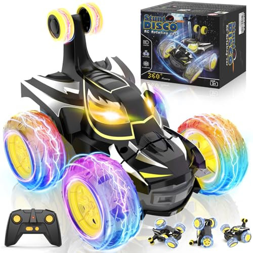 Voiture Télécommandée Enfants 3 4 5 6 7 8 9 10 Ans, 2,4 GHz Radiocommande Monster Truck avec Lumière Camion Telecommande, 360°Rotation Bat RC Voitures Jouets Cadeau d'anniversaire Garçons Filles