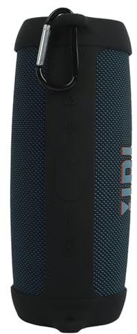 Housse en Silicone Enceinte Bluetooth Portable pour JBL Charge 5, étanche, de Voyage, protectrice avec Gel et Peau Souple avec bandoulière et Mousqueton (Noir)
