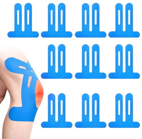 LUMOOM 10 Stück Precut Kinesiotapes Knie, Elastisches Physio Tape für Knieschmerzen, Wasserfestes & Kinesiotapes Vorgeschnitten, Vorgeschnittenes Kinesiologie Tape für Sport (Blau)