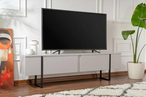 Dmora - Fernsehschrank Gussola, Ständer für Wohnzimmerfernseher, Niedriges Wohnzimmer-Sideboard, TV-Ständerbasis, 180x30 h50 cm, Grau und Schwarz