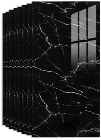 Marble Tile Stickers 60 x 30cm 10 Pcs Self Adhesive Wall Tiles - Black Rock | Stick on Tiles Waterproof for Bathroom, Kitchen, Backsplash