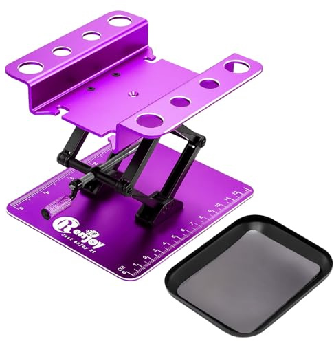RC Car Work Stand Aluminum Repair Workstation Lift Lower with Screw Tray for Traxxas TRX4 Axial Arrma Redcat Losi 1/8 1/10 1/12 1/14 1/16 1/18 1/24 RC Car Tool Set (Purple)