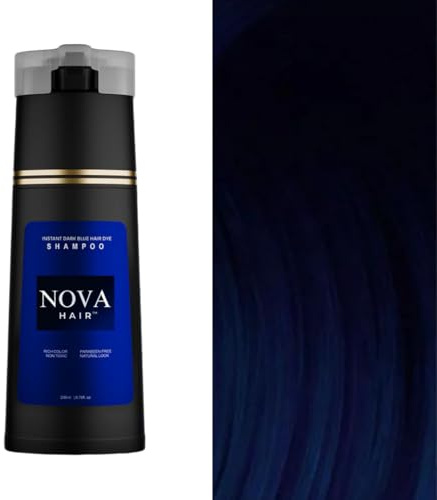 Nova Hair Instant Dye Shampoo Schwarz Blau – Haarfärbeshampoo für Männer & Frauen – Deckt graue Haare zuverlässig ab – Mit natürlichen Extrakten – Ohne Ammoniak – 200 ml
