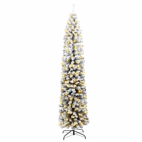vidaXL Árbol de Navidad Delgado 300 Leds & Nieve Nevada Verde 240 cm
