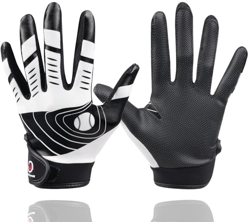 NavyGlyvux Youth Baseball Batting Gloves,Kids Super Grip Softball/Teeball Gloves for Boys and Girls,Black/White XS/S