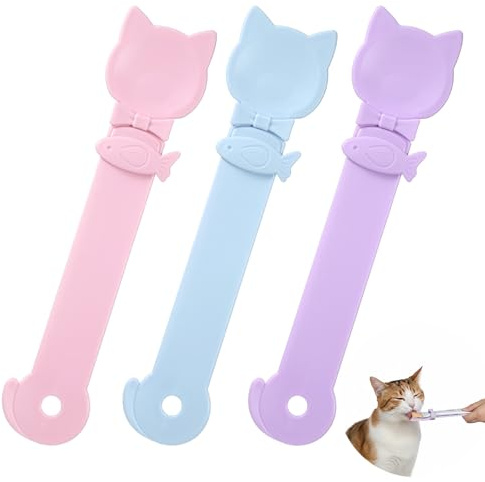 Cat Treat Spoon Squeeze in 3 Colors, Lickable Sliding Cat Treat Dispenser | Multi-Function Cat Spoon Prevents Waste for Churu Paste, Wet Food & Tube Treats for Multi-Cat Households