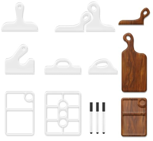TWINKLEMON 8Pcs Acrylic Charcuterie Board Handle Template Set, Router Templates for Woodworking, 6Pcs Cutting Board Handle Template & 2 Tray with 3 Pens, Handle Angled Tracing Stencils Cut Guide Tools