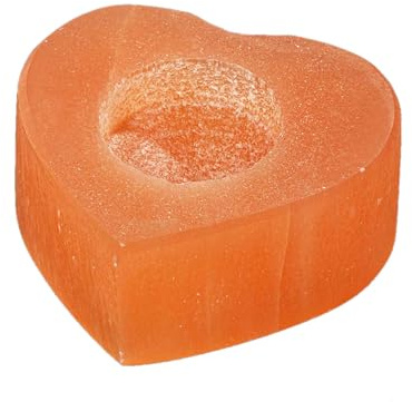 NKlaus Lot de 4 bougeoirs en sélénite en forme de cœur - Pêche - 9 x 8 cm - Fabriqués à la main - En sélénite de pêche pour la méditation et l'harmonie de la pièce