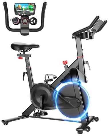 Lacuffy Exercise Bike Indoor, Cycling Bike with 136 kg Weight Capacity | Magnetic Stationary Bike, Fitness Spin Bike with LCD Display and APP for Home