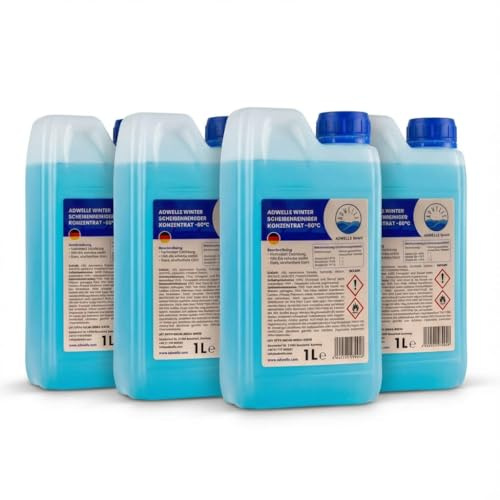 ADWELLE Winter Scheibenreiniger Konzentrat -60 °C, 1 Liter, Hochleistungs-Frostschutz für Autoscheiben & Scheinwerfer, Entfernt EIS, Schnee, Streusalz & Schmutz, Streifenfreie Sicht (4 x 1 Liter)