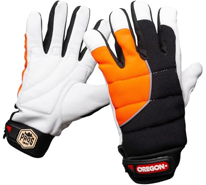 Oregon Protect Pro Kettensäge Arbeitshandschuhe, Orange/Schwarz, Größe XL | Schnittschutzhandschuhe, Linkshandschutz für Kettensäge und Motorsäge, Hi-Vis aus Leder mit ForestXFiber-Technologie
