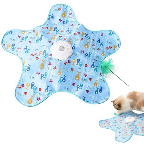 Mtbricey Hide & Seek Interactive Cat Toy - Automatic Moving Feather with Mouse Sounds USB Rechargeable, 5-Sided Hunting Dome for Indoor Cats & Kittens (Fish)
