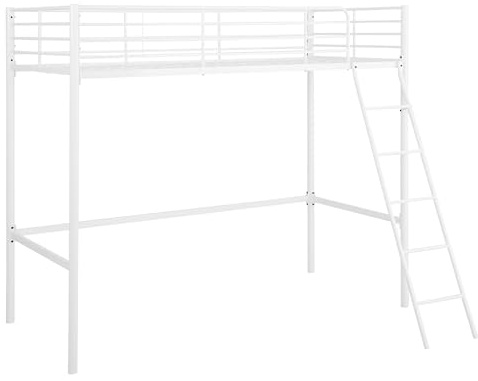 Clove Hochbett 90x200 cm, Metallbett Weiß, inkl. Lattenrost und Leiter, stabiles Jugendbett mit Pulverbeschichtung